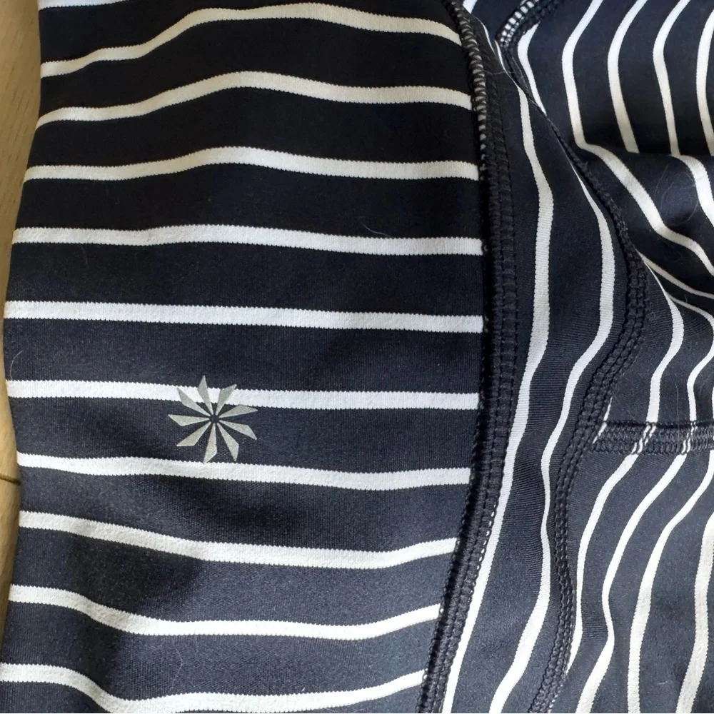 Athleta Contender Navy and White Striped Leggings